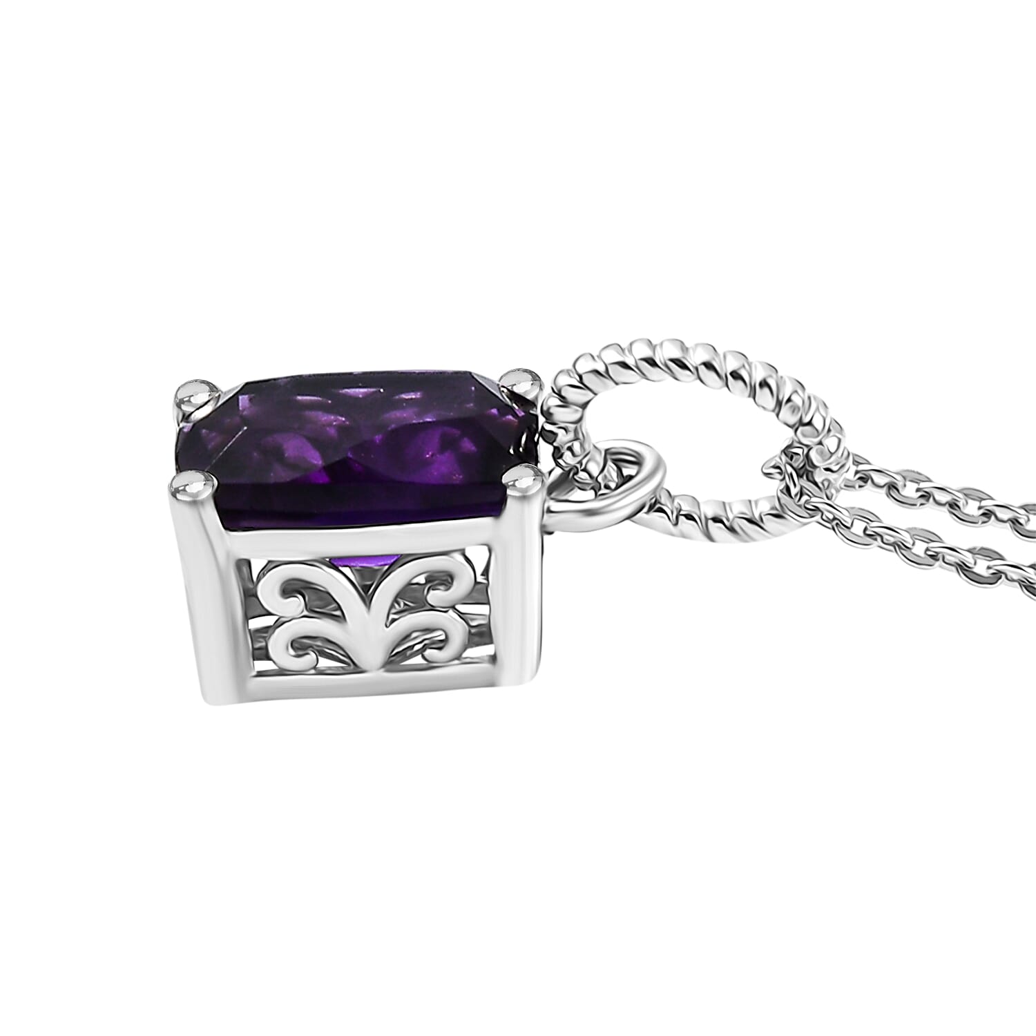 D'Joy - African Amethyst Solitaire Pendant with Chain (Size 20) in Platinum Overlay Sterling Silver 2.23 Ct.