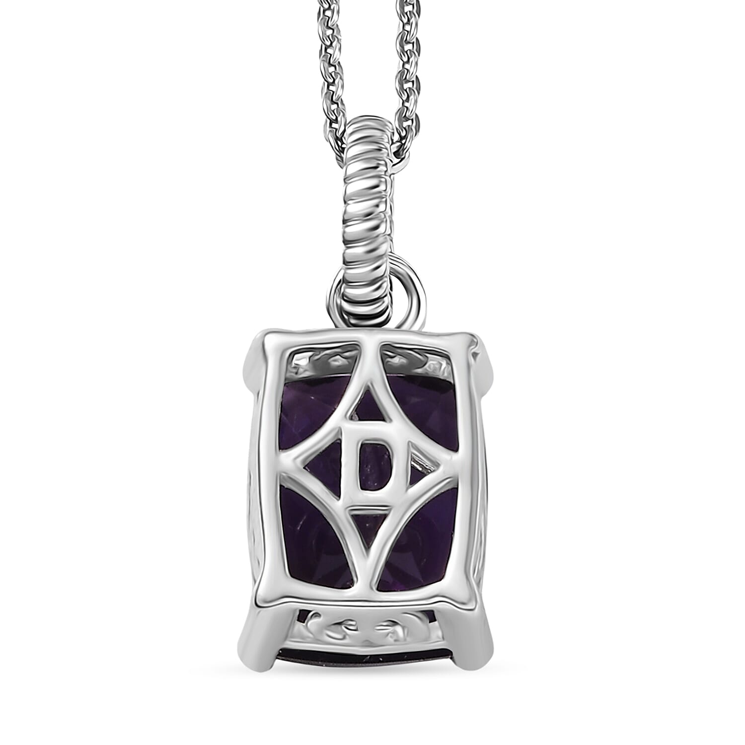 D'Joy - African Amethyst Solitaire Pendant with Chain (Size 20) in Platinum Overlay Sterling Silver 2.23 Ct.