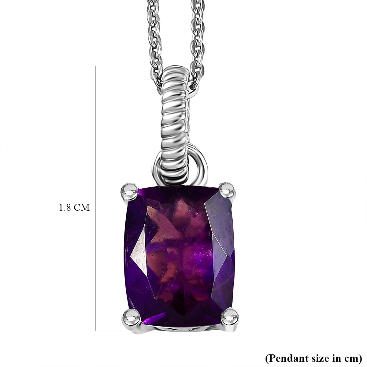 D'Joy - African Amethyst Solitaire Pendant with Chain (Size 20) in Platinum Overlay Sterling Silver 2.23 Ct.