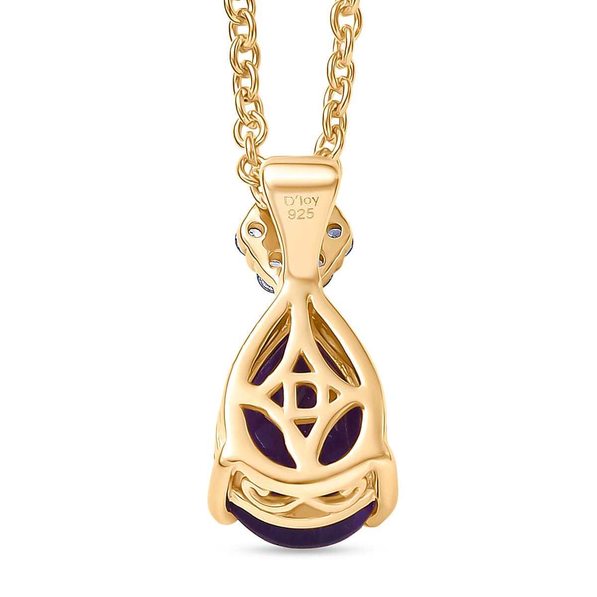 D'Joy AAA African Amethyst & White Zircon Pear Cut Pendant with Chain (Size 20) in Yellow Gold Tone 1.90 Ct.