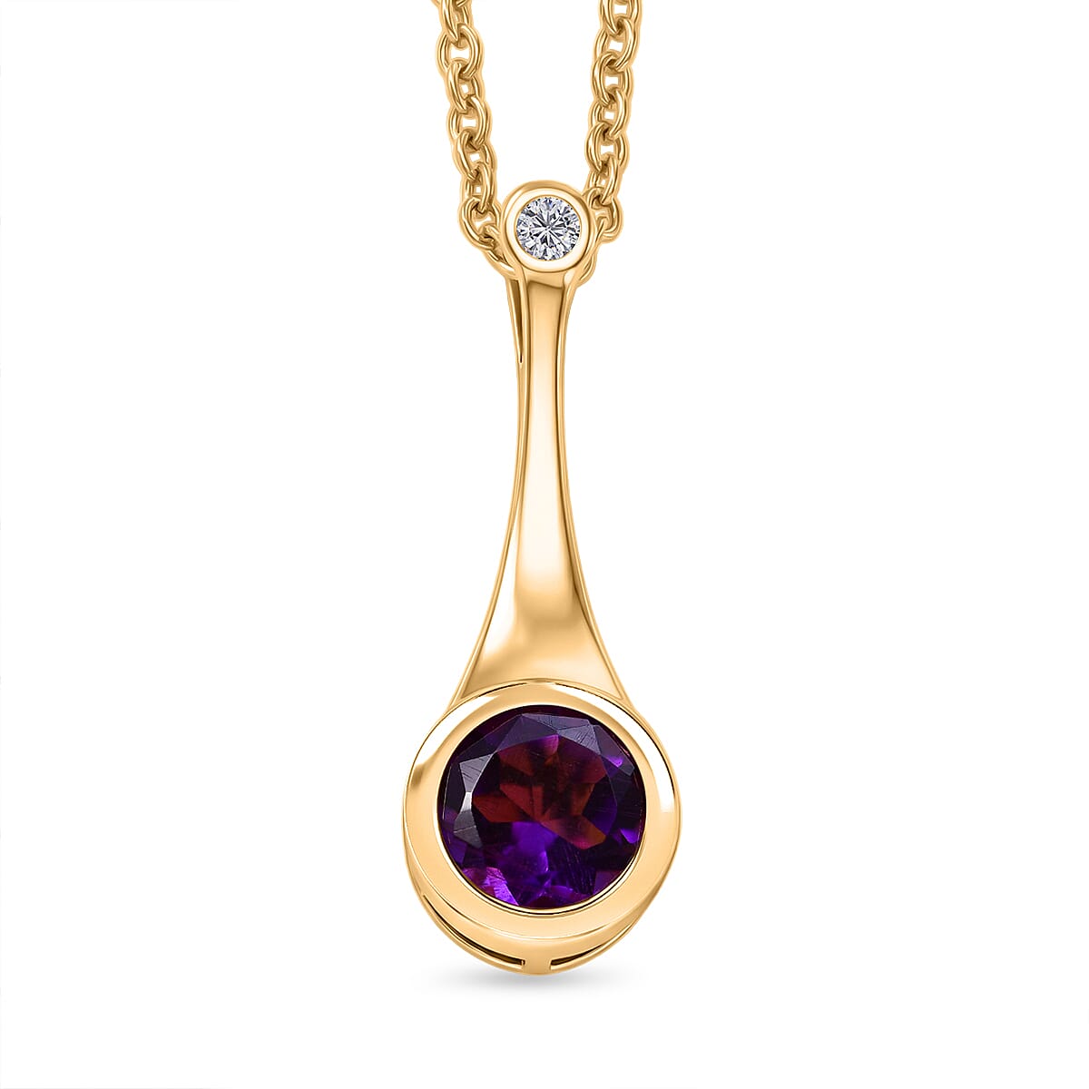 D'Joy AAA African Amethyst & Moissanite Solitaire Pendant in Yellow Gold Plated Sterling Silver with Chain (Size 20) 1.24 Ct.