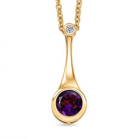 D'Joy AAA African Amethyst & Moissanite Solitaire Pendant in Yellow Gold Plated Sterling Silver with Chain (Size 20) 1.24 Ct.