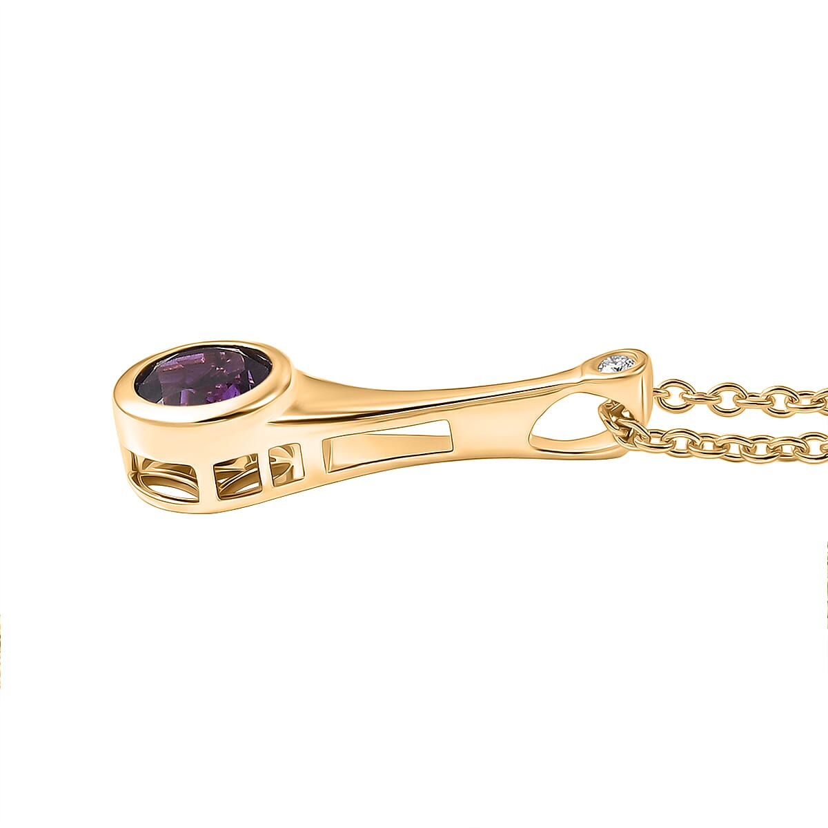 D'Joy AAA African Amethyst & Moissanite Solitaire Pendant in Yellow Gold Plated Sterling Silver with Chain (Size 20) 1.24 Ct.