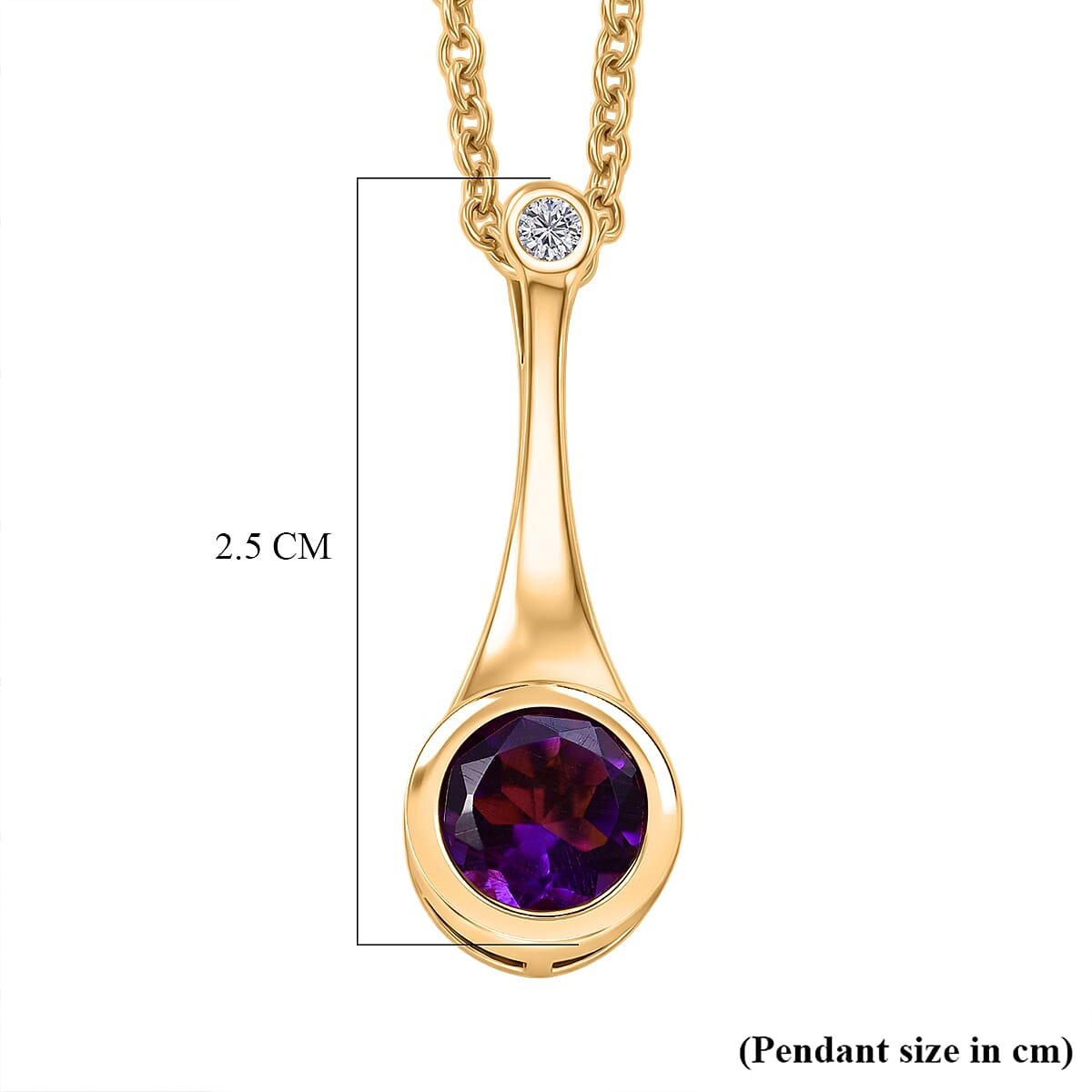D'Joy AAA African Amethyst & Moissanite Solitaire Pendant in Yellow Gold Plated Sterling Silver with Chain (Size 20) 1.24 Ct.