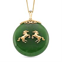 Dyed Green Jade Horse Pendant with Chain (Size 18) in Yellow Gold Plated Sterling Silver 65.00 Ct.