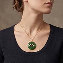 Dyed Green Jade Horse Pendant with Chain (Size 18) in Yellow Gold Plated Sterling Silver 65.00 Ct.