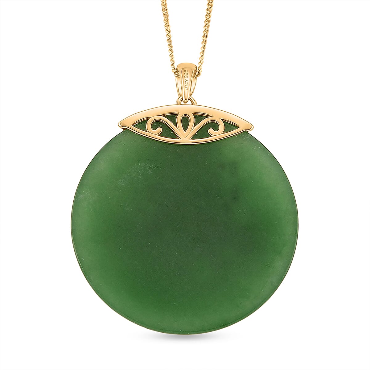Dyed Green Jade Horse Pendant with Chain (Size 18) in Yellow Gold Plated Sterling Silver 65.00 Ct.