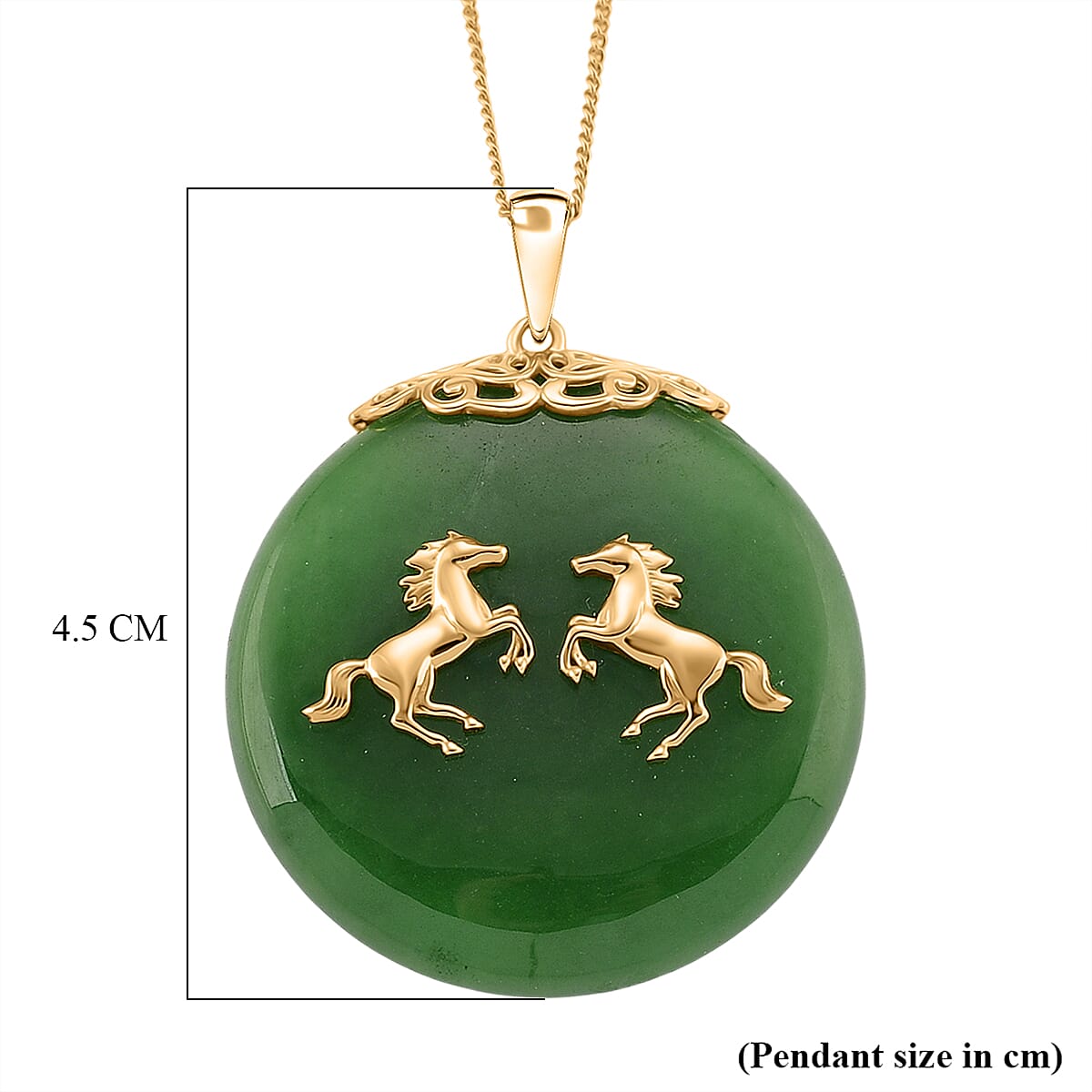 Dyed Green Jade Horse Pendant with Chain (Size 18) in Yellow Gold Plated Sterling Silver 65.00 Ct.