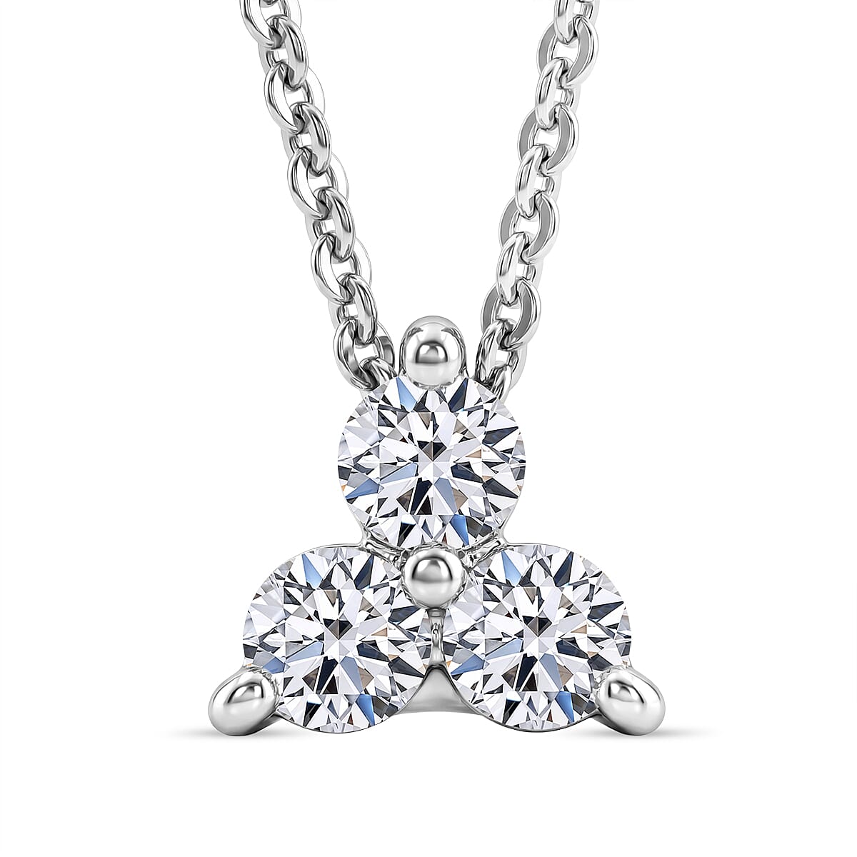Luxuriant SI-G-H Lab Grown Diamond Trilogy Pendant with Chain (Size 20) in Rhodium Overlay Sterling Silver