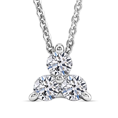 LUXURIANT Lab Grown Diamond Trilogy Pendant with Chain (Size 20) in Rhodium Overlay Sterling Silver