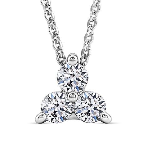Luxuriant SI-G-H Lab Grown Diamond Trilogy Pendant with Chain (Size 20) in Rhodium Overlay Sterling Silver