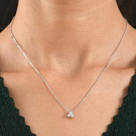 Luxuriant SI-G-H Lab Grown Diamond Trilogy Pendant with Chain (Size 20) in Rhodium Overlay Sterling Silver