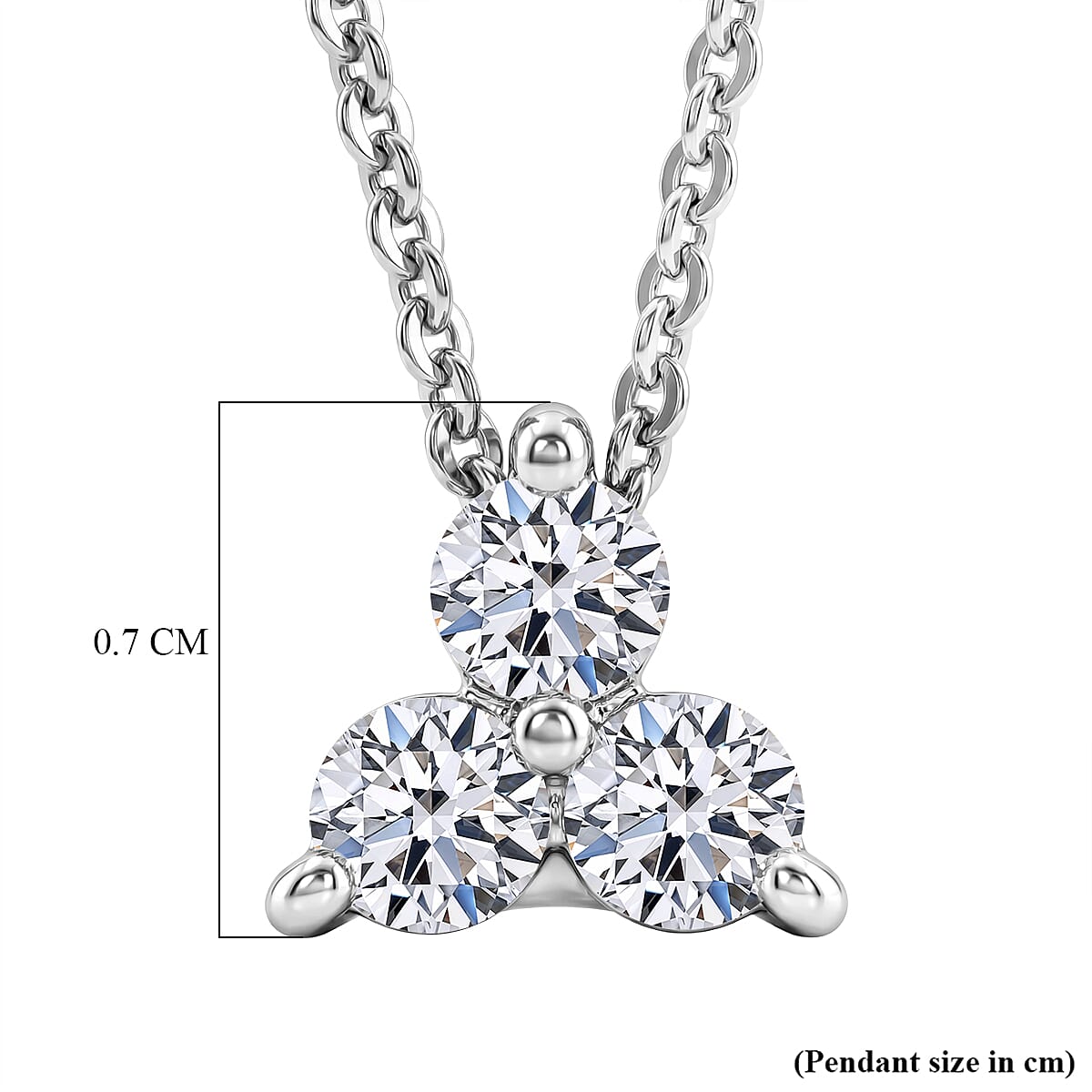 Luxuriant SI-G-H Lab Grown Diamond Trilogy Pendant with Chain (Size 20) in Rhodium Overlay Sterling Silver