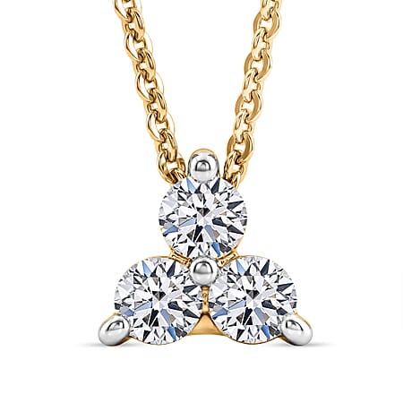 LUXURIANT Lab Grown Diamond Trilogy Pendant with Chain (Size 20) in 18K Vermeil Yellow Gold Over Sterling Silver