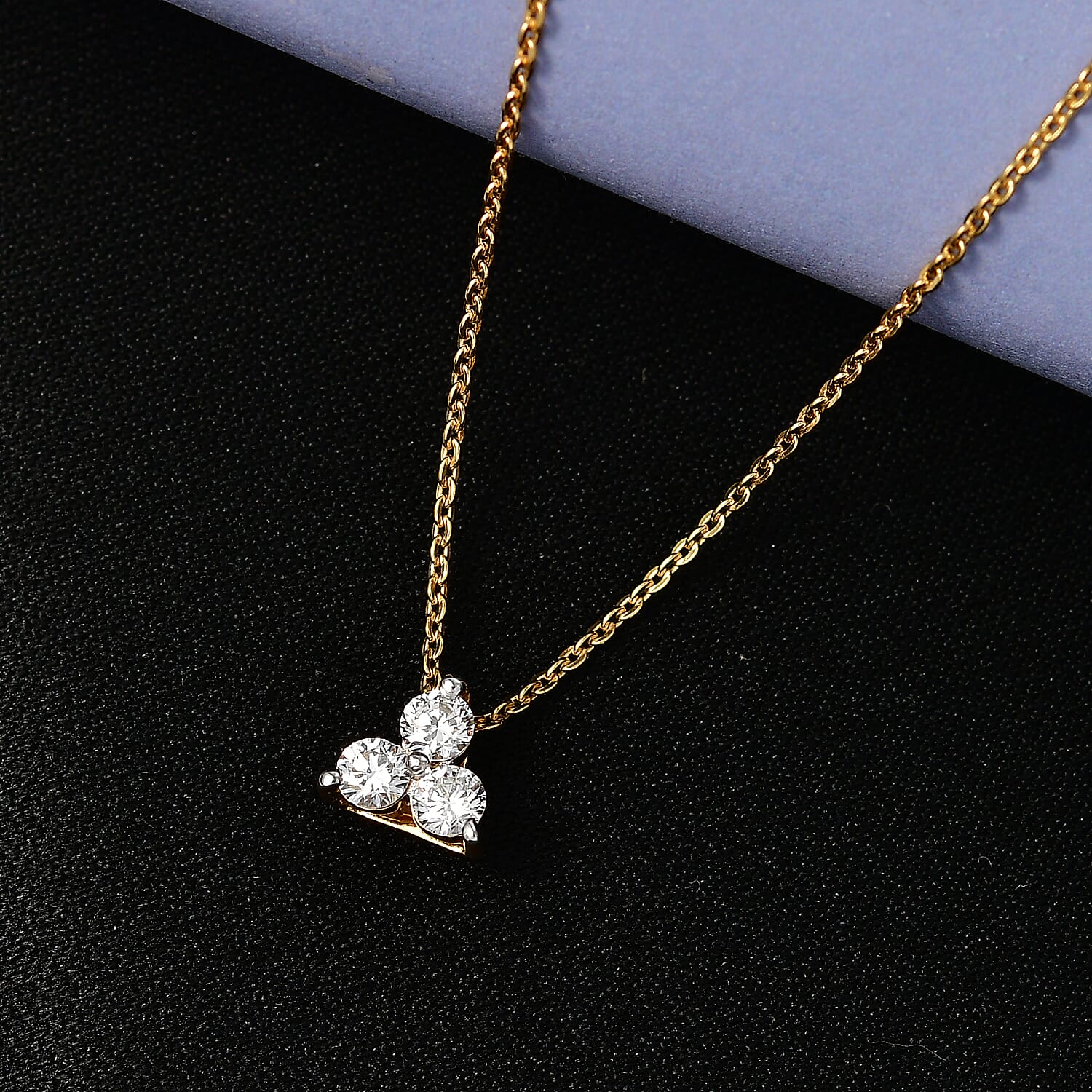 Luxuriant SI-G-H Lab Grown Diamond Trilogy Pendant with Chain (Size 20) in 18K Vermeil Yellow Gold Plated Sterling Silver