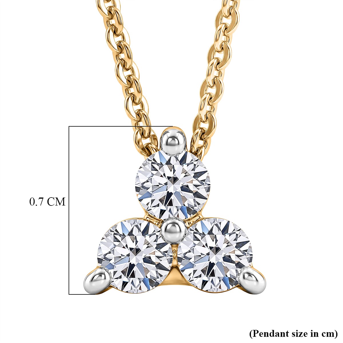 Luxuriant SI-G-H Lab Grown Diamond Trilogy Pendant with Chain (Size 20) in 18K Vermeil Yellow Gold Plated Sterling Silver