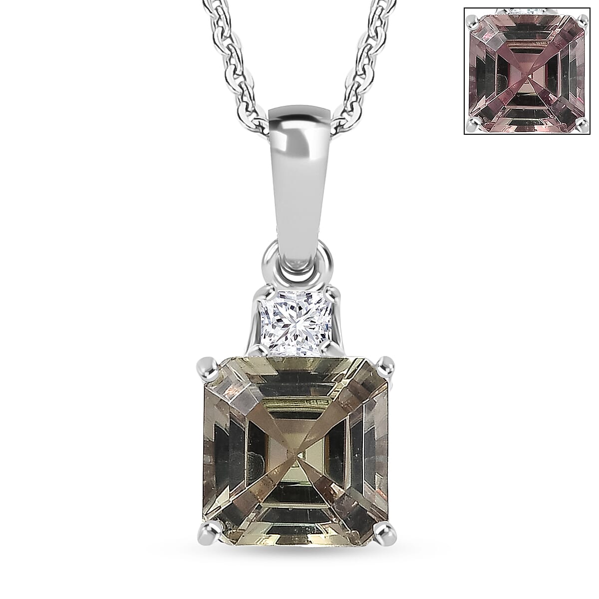 Luxuriant - Natural AAA Turkizite & SI-G-H Lab Grown Diamond Pendant with Chain (Size 20) in Rhodium Overlay Sterling Silver 2.20 Ct.