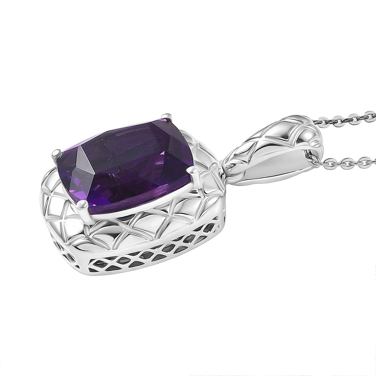 D'Joy AAA African Amethyst Pendant with Chain (Size 20) in Rhodium Overlay Sterling Silver 5.25 Ct.