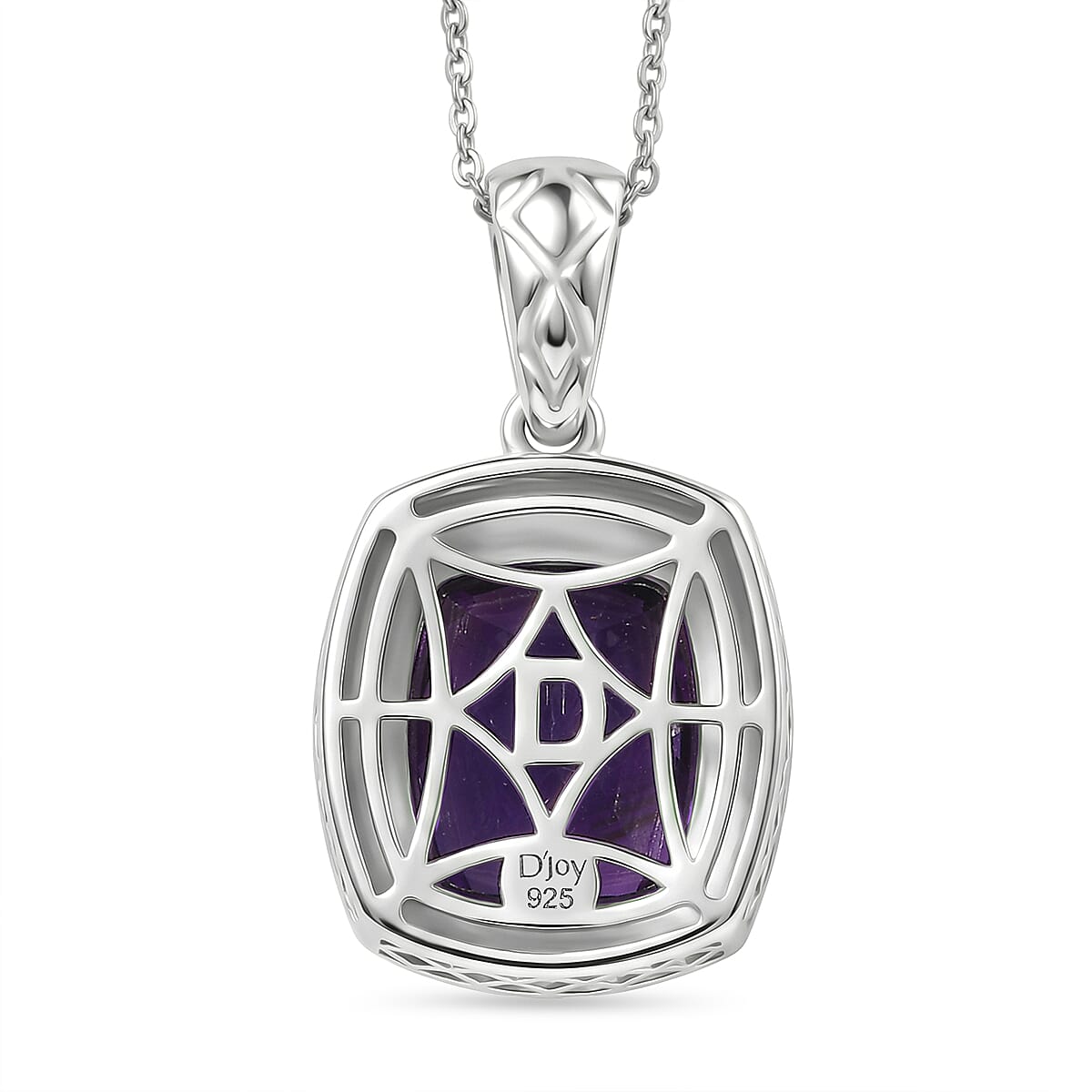 D'Joy AAA African Amethyst Pendant with Chain (Size 20) in Rhodium Overlay Sterling Silver 5.25 Ct.