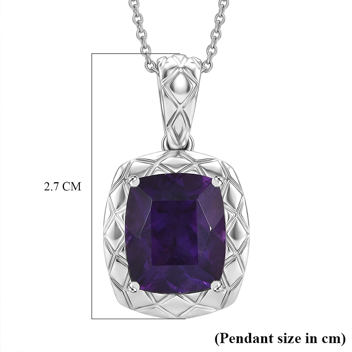 D'Joy AAA African Amethyst Pendant with Chain (Size 20) in Rhodium Overlay Sterling Silver 5.25 Ct.