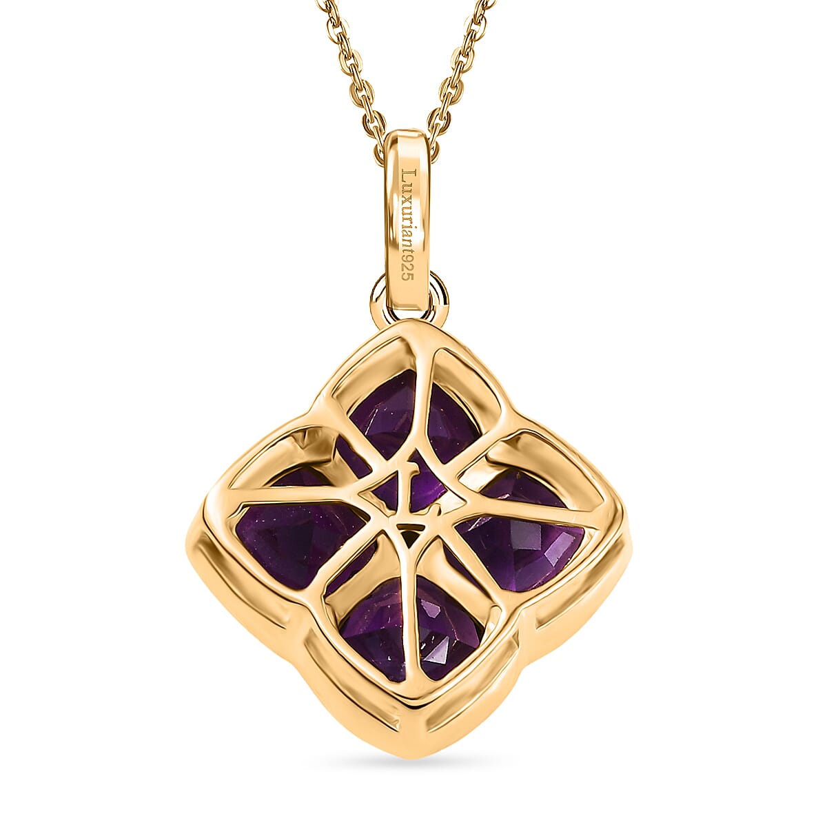 Luxuriant - SI-G-H Lab Grown Diamond & African Amethyst Floral Pendant with Chain (Size 20) in Yellow Gold Plated Sterling Silver 3.85 Ct.