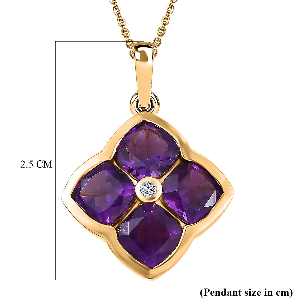 Luxuriant - SI-G-H Lab Grown Diamond & African Amethyst Floral Pendant with Chain (Size 20) in Yellow Gold Plated Sterling Silver 3.85 Ct.