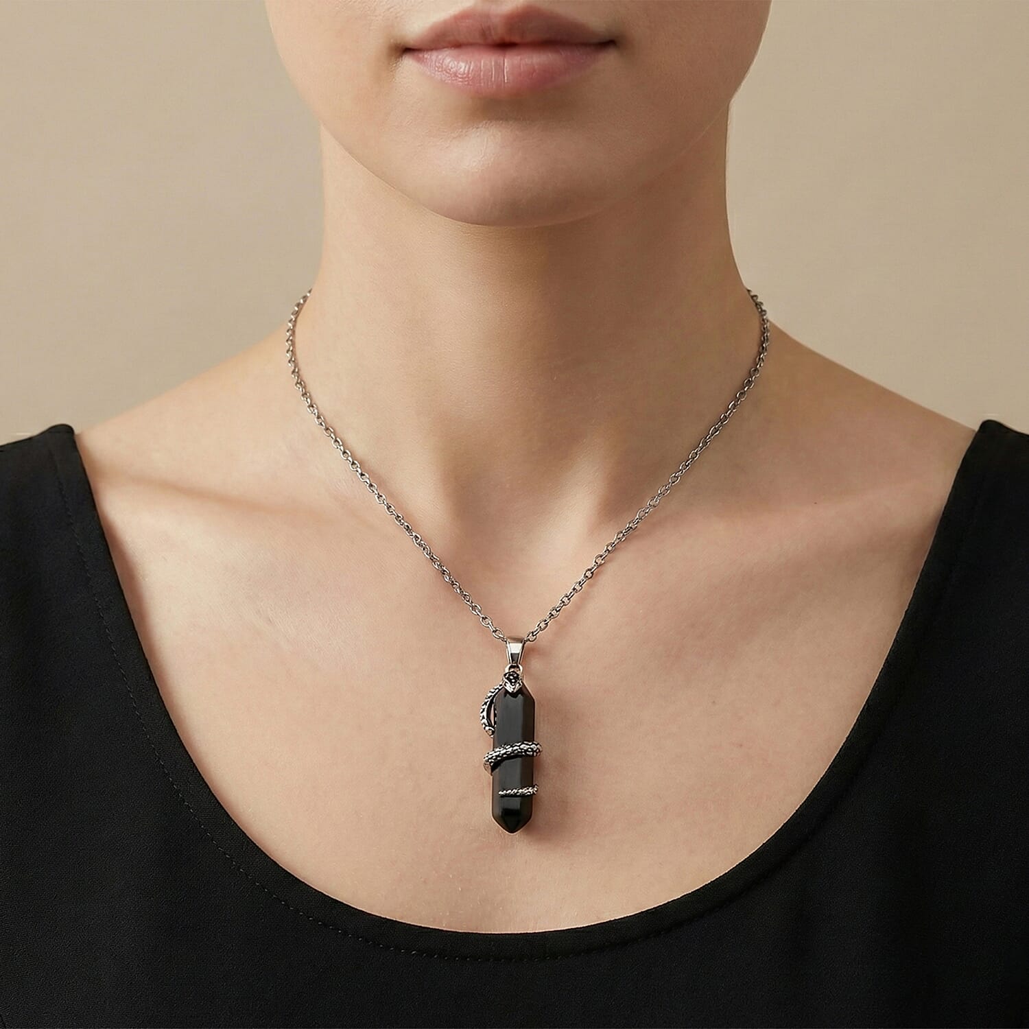 Natural Shungite Snake Pendant with Chain (Size 20) 20.00 Ct