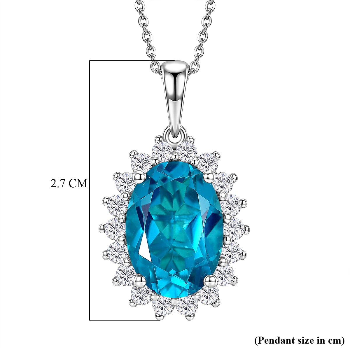 D'Joy Capri Blue Triplet Quartz & White Zircon Pendant with Chain (Size 20) in Rhodium Overlay Sterling Silver 7.25 Ct.