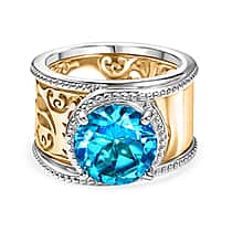 EverTrue Set of 2 - Capri Blue Triplet Quartz Stackable Ring in Yellow Gold Tone 3.93 Ct