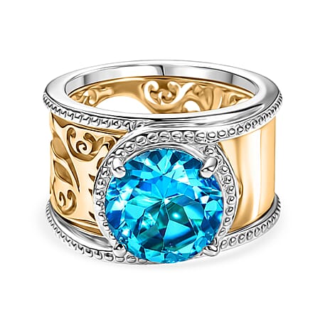 EverTrue Set of 2 - Capri Blue Triplet Quartz Stackable Ring in Yellow Gold Tone 3.98 Ct.