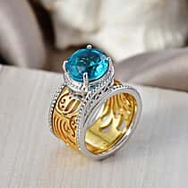 EverTrue Set of 2 - Capri Blue Triplet Quartz Stackable Ring in Yellow Gold Tone 3.93 Ct