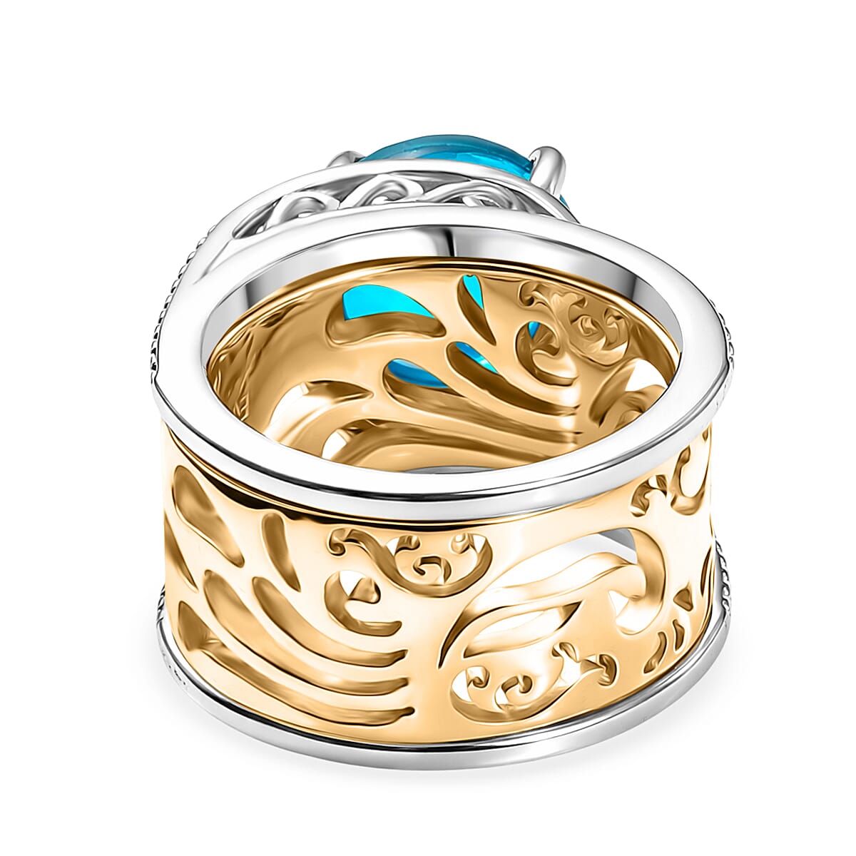 EverTrue Set of 2 - Capri Blue Triplet Quartz Stackable Ring in Yellow Gold Tone 3.98 Ct.