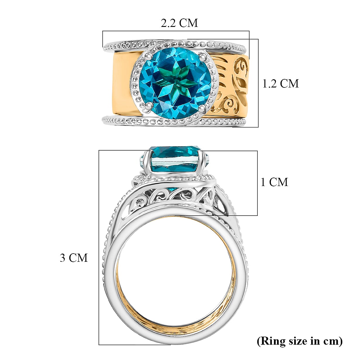 EverTrue Set of 2 - Capri Blue Triplet Quartz Stackable Ring in Yellow Gold Tone 3.98 Ct.