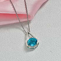D'Joy Capri Blue Triplet Quartz Solitaire Pendant with Chain (Size 20) in White Tone 5.00 Ct.