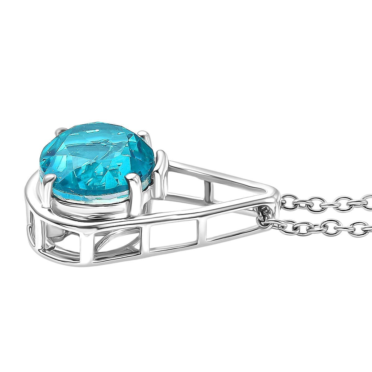 D'Joy Capri Blue Triplet Quartz Solitaire Drop Pendant with Chain (Size 20) in White Tone 5.00 Ct.