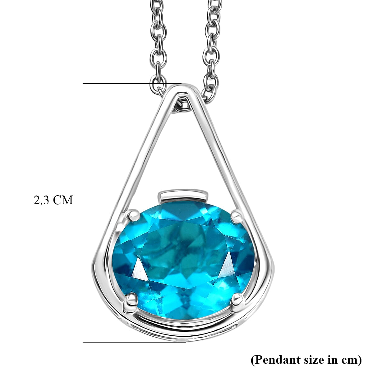 D'Joy Capri Blue Triplet Quartz Solitaire Drop Pendant with Chain (Size 20) in White Tone 5.00 Ct.
