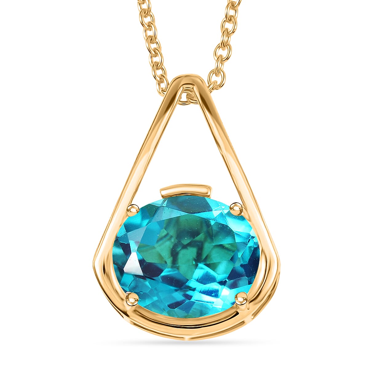 D'Joy Capri Blue Triplet Quartz Pendant with Chain (Size 20) in Yellow Gold Tone 5.00 Ct.