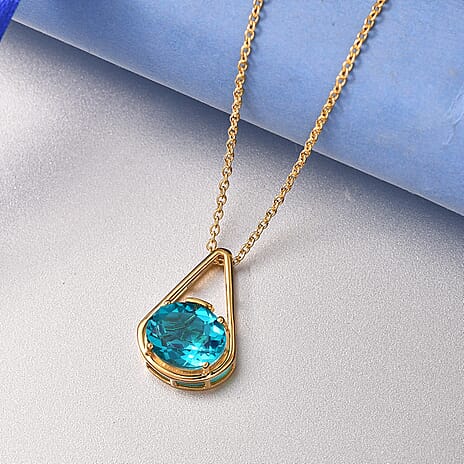D'Joy Capri Blue Triplet Quartz Pendant with Chain (Size 20) in Yellow Gold Tone 5.00 Ct.