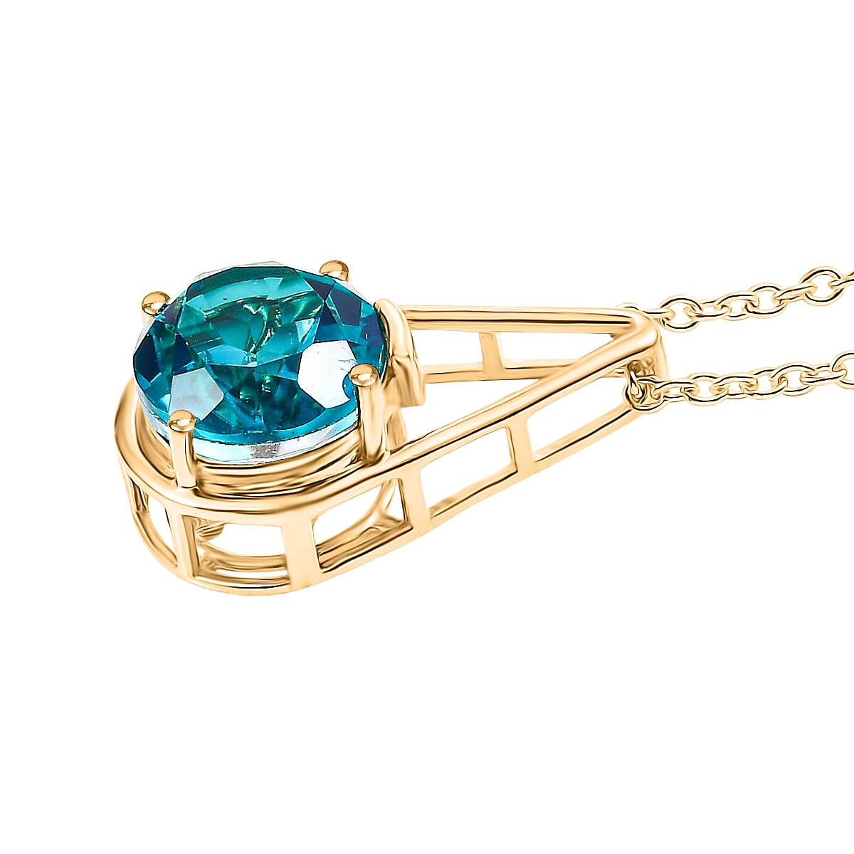D'Joy Capri Blue Triplet Quartz Pendant with Chain (Size 20) in Yellow Gold Tone 5.00 Ct.