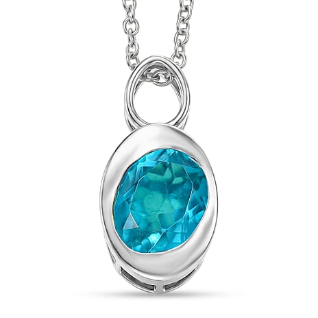 D'Joy Capri Blue Triplet Quartz Bazel Set Solitaire Drop Pendant with Chain (Size 20) in White Tone 2.93 Ct.