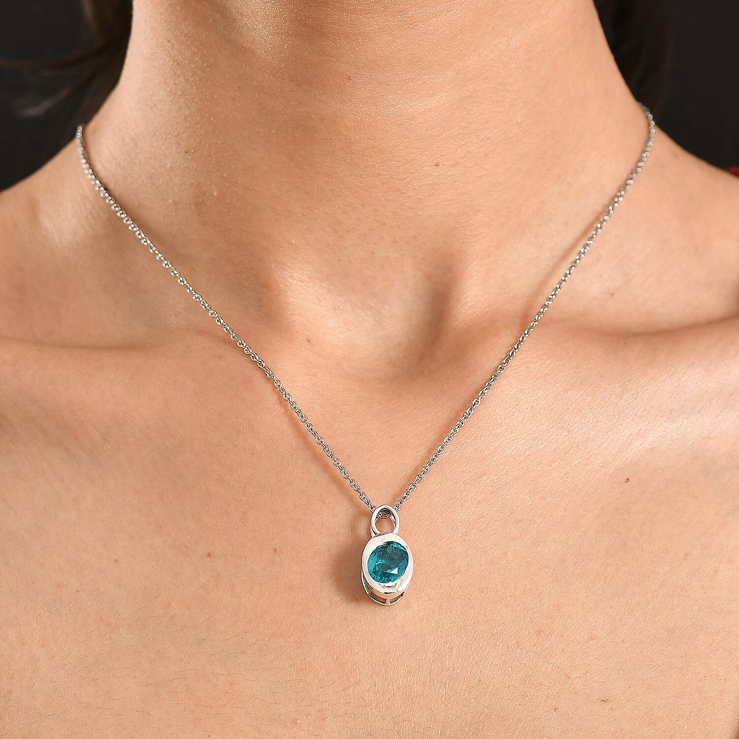 D'Joy Capri Blue Triplet Quartz Bazel Set Solitaire Drop Pendant with Chain (Size 20) in White Tone 2.93 Ct.