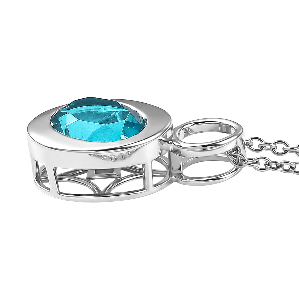 D'Joy Capri Blue Triplet Quartz Bazel Set Solitaire Drop Pendant with Chain (Size 20) in White Tone 2.93 Ct.