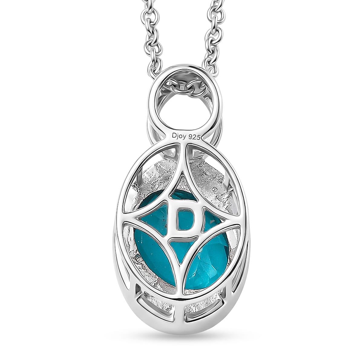 D'Joy Capri Blue Triplet Quartz Bazel Set Solitaire Drop Pendant with Chain (Size 20) in White Tone 2.93 Ct.