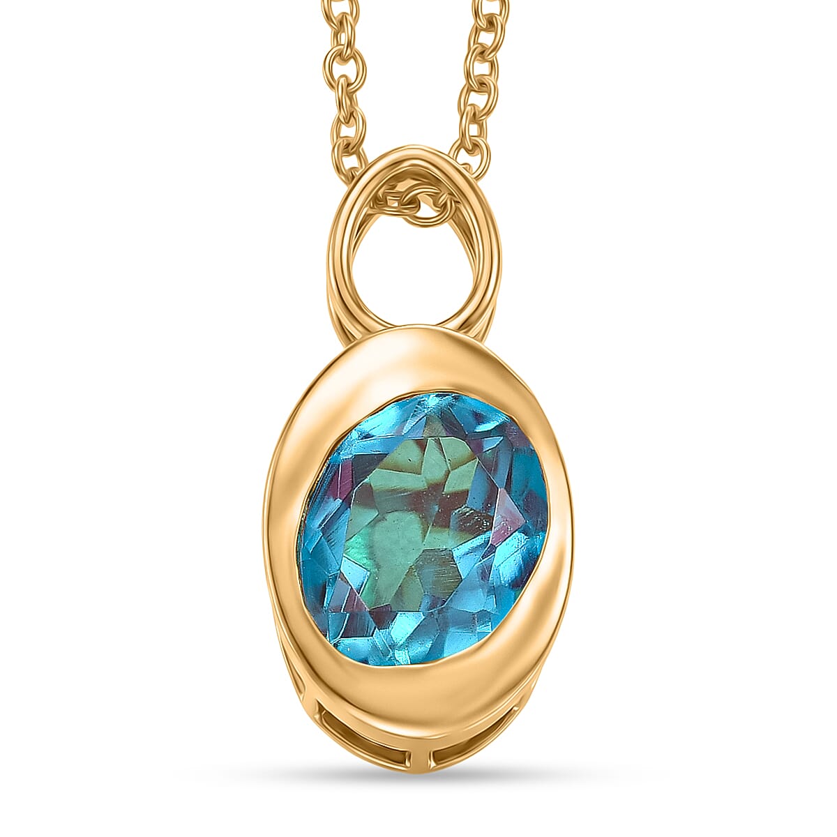 D'Joy Capri Blue Triplet Quartz Pendant with Chain (Size 20) in Yellow Gold Tone 2.92 Ct.
