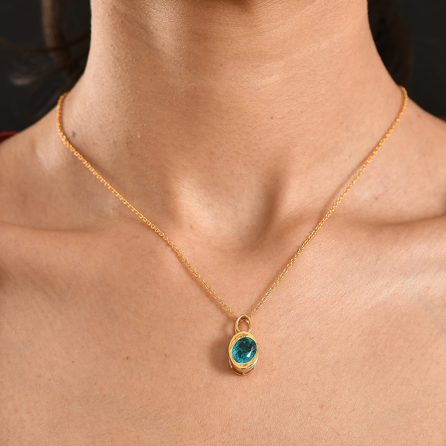 D'Joy Capri Blue Triplet Quartz Pendant with Chain (Size 20) in Yellow Gold Tone 2.92 Ct.
