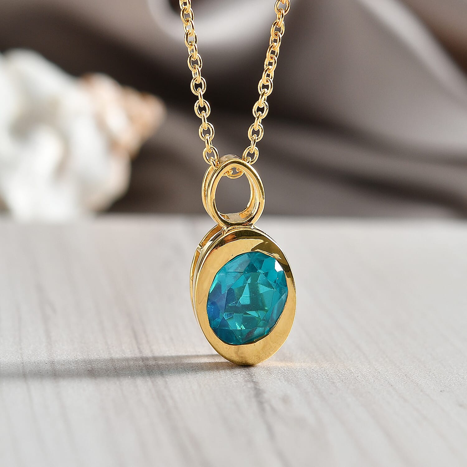 D'Joy Capri Blue Triplet Quartz Pendant with Chain (Size 20) in Yellow Gold Tone 2.92 Ct.