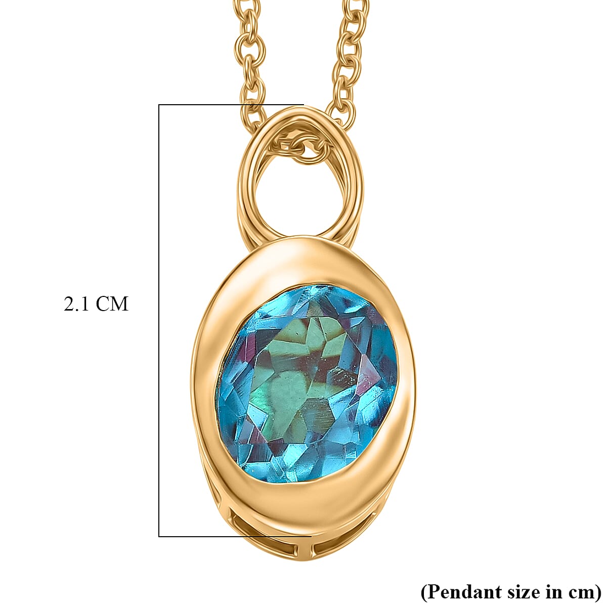 D'Joy Capri Blue Triplet Quartz Pendant with Chain (Size 20) in Yellow Gold Tone 2.92 Ct.