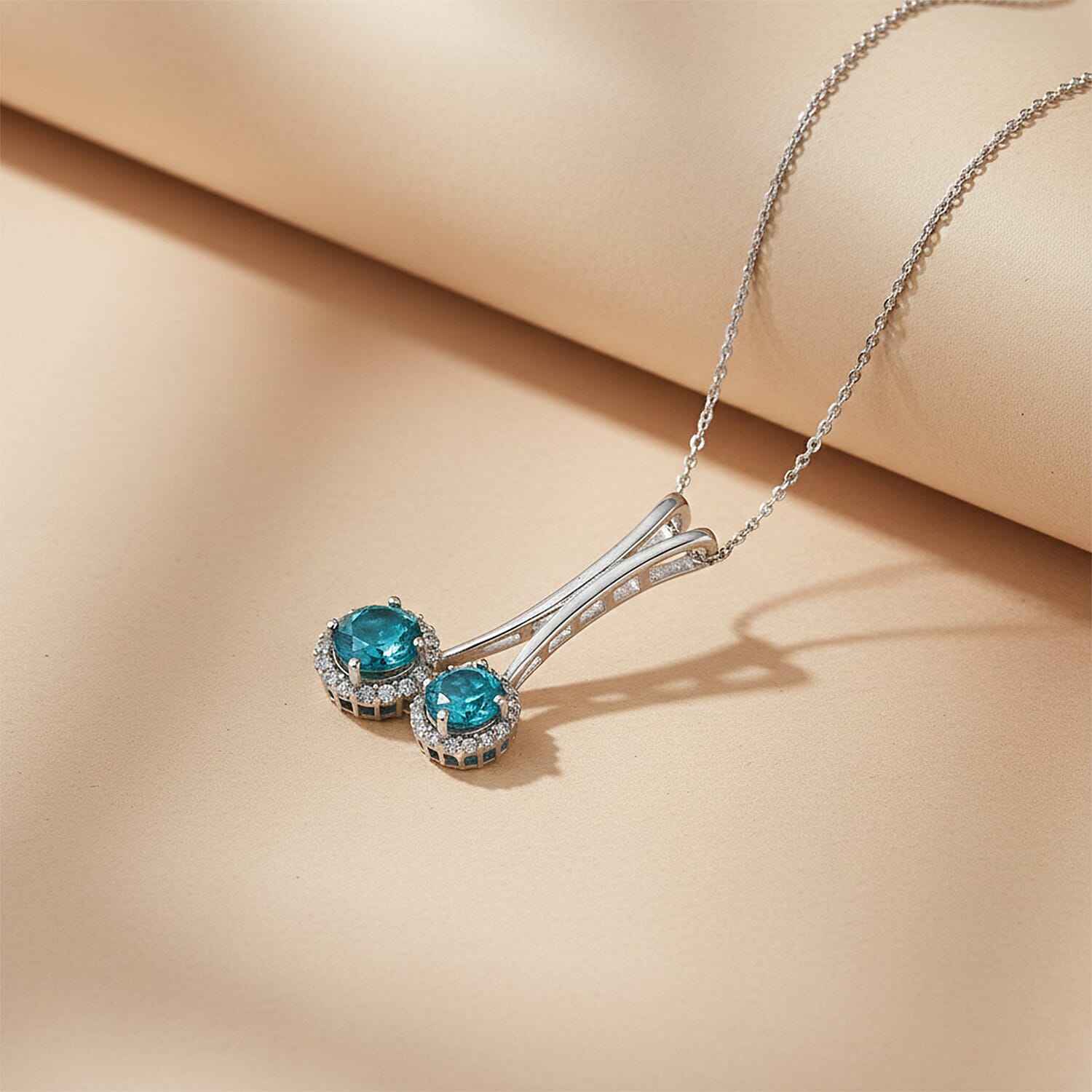 Capri Blue Triplet Quartz & White Zircon Pendant with Chain (Size 20) in Platinum Overlay Sterling Silver 3.15 Ct.