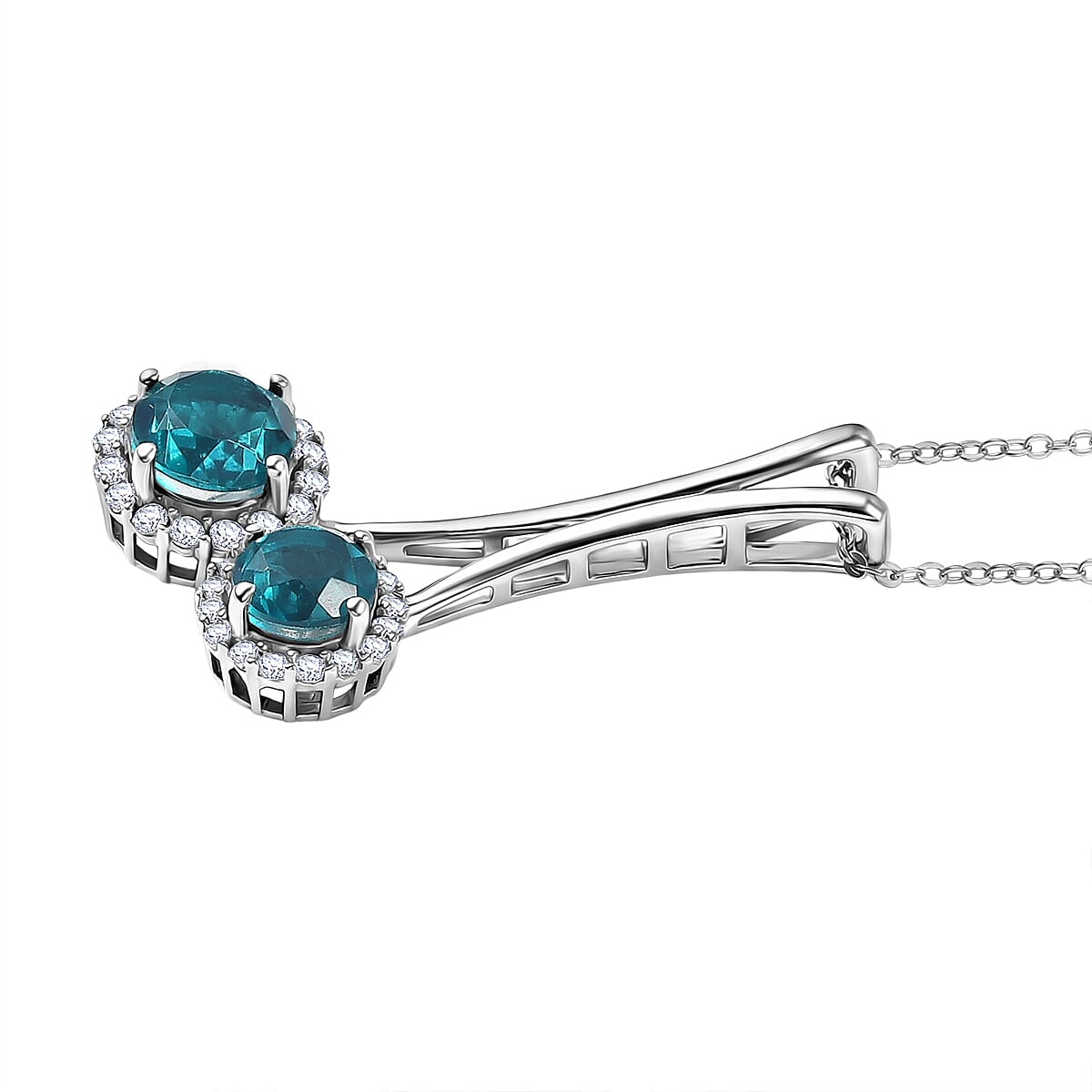 Capri Blue Triplet Quartz & White Zircon Pendant with Chain (Size 20) in Platinum Overlay Sterling Silver 3.15 Ct.