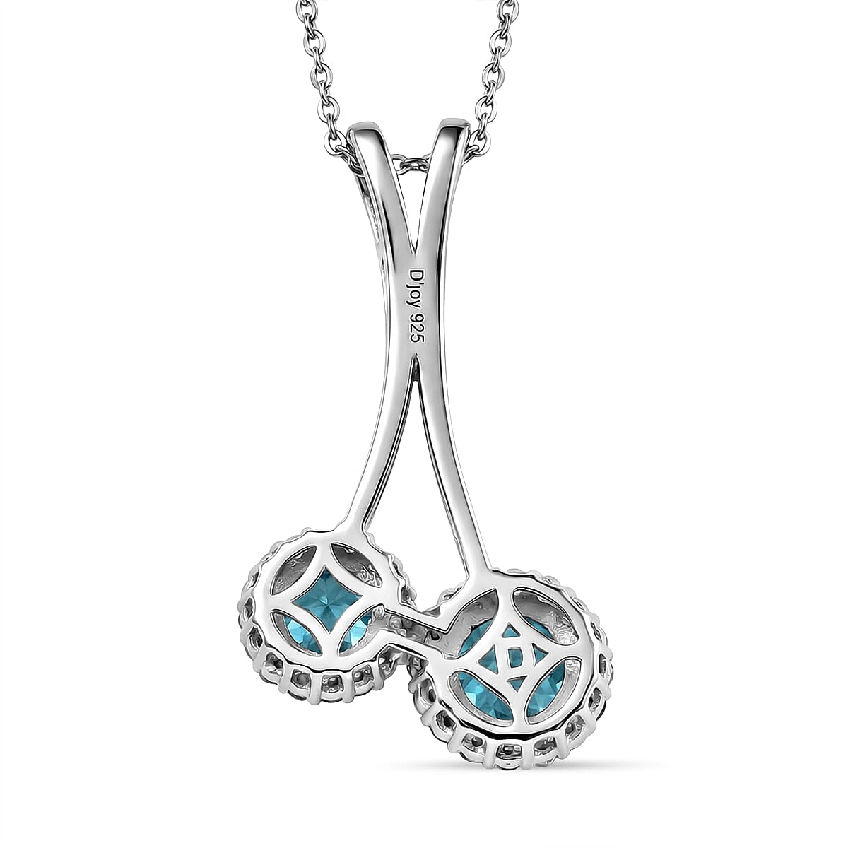 Capri Blue Triplet Quartz & White Zircon Pendant with Chain (Size 20) in Platinum Overlay Sterling Silver 3.15 Ct.